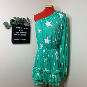 Indah tingle dress in aqua and white